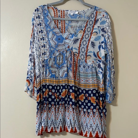 Love Kyla Tops - Floral Patchwork Blouse - Blue and Orange